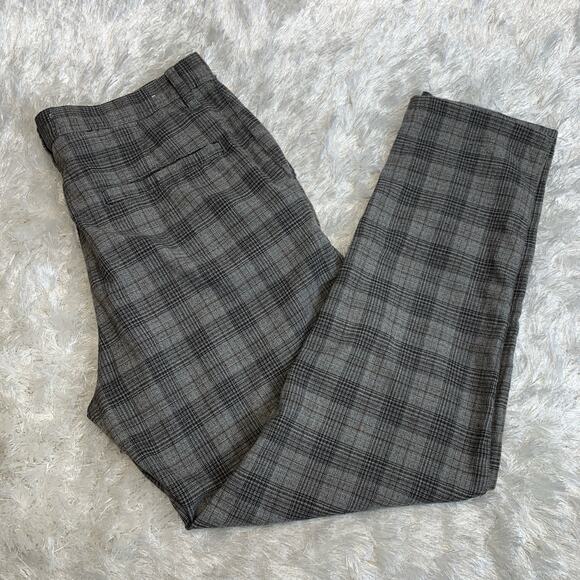 Cotton On Oxford Plaid Trousers Sz 32 Gray Black Brown - Picture 1 of 7